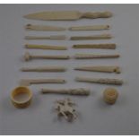 Collection of various 19th century ivory items including an ivory tool set