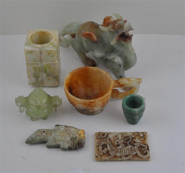 A collection of 20th cent Republic period and later Chinese jade and jadeite items including a