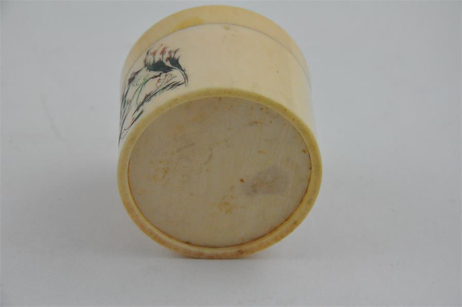 A Chinese Republic period turned and carved ivory lidded canister, of circular form, having - Image 3 of 5