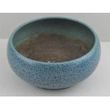 A Chinese yixing pottery robins egg glaze bowl, six character mark to base. Diam 16cms. Probably
