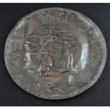 An unusual Japanese export silver dish, late 19th century, bearing marks for Kutch silver and