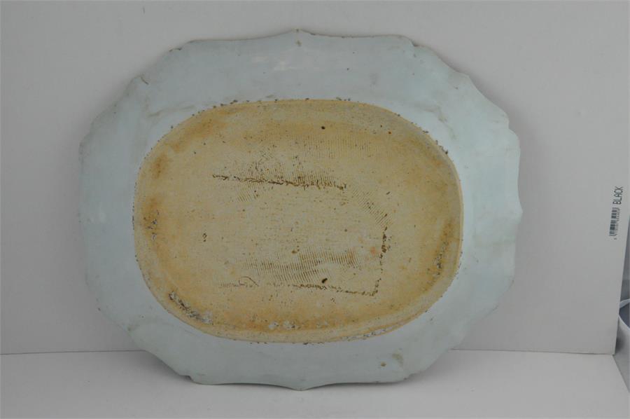 A Chinese Qianlong period porcelain " pseudo tobacco leaf" pattern meat plate. 38x31cms. - Image 7 of 7