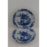 A pair of tinglaze shallow dishes. Chinese pattern in blue