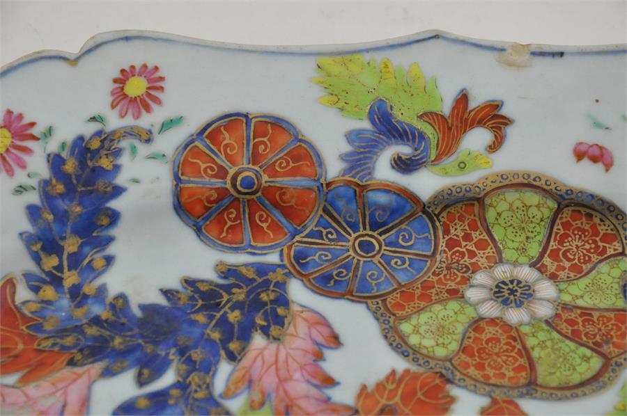 A Chinese Qianlong period porcelain " pseudo tobacco leaf" pattern meat plate. 38x31cms. - Image 2 of 7