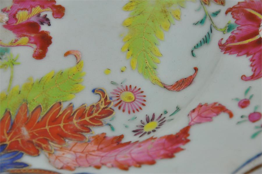 A Chinese Qianlong period porcelain " pseudo tobacco leaf" pattern meat plate. 38x31cms. - Image 6 of 7