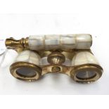 A pair of 20th Century opera glasses, mother of pearl with telescopic handle,