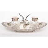 A silver plated desk set,