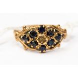 A Victorian sapphire cluster ring, set in 9ct gold, size O, with a total gross weight of approx 1.