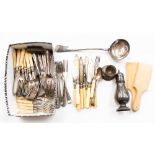 A box containing a quantity of silver plated flatware comprising forks, knives, spoons, caster,