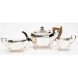 A George VI silver three piece teaset, octagonal form,