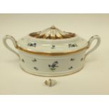 A hand painted Vienna porcelain, twin handled, lidded pot, gilding to handles,