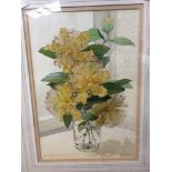 Leslie Gilbert framed and glazed watercolours 'Rose of Sharon' and 'White Rose'