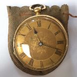 A ladies 18ct gold pocket watch, with gilt metal dial, Roman numerals and leaf detail to the centre,