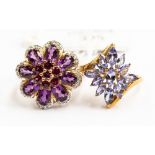 Two 9ct gold dress rings, comprising one set with marquise shaped tanzanite's, size S1/2,