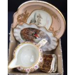 Early Derby shaving dish 'In Holland' (af) with early Derby jug Royal Crown Derby jug,