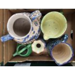 Faience jugs including 17th Century style Italian apothecary jug, Spanish jug, Slip ware and case,