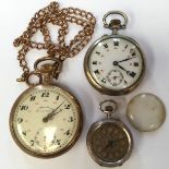 A gold plated pocket watch and two silver pocket watches