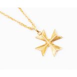 A Maltese Cross pendant, unmarked but tests 18ct, along with 18ct gold chain, length approx 16'',