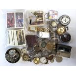 Pocket watches including Waltham; Ingersoll; Smiths; other watch faces; coins; cigarette cards,