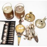 Biscuit barrels, candle snuffers, bellows, boxed cutlery,