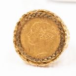 A Victorian 1/2 sovereign mounted in a 9ct gold ring mount, size Q,