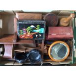 A collection of wooden items to include a stereoscope, jewellery boxes, a book stand, an easel,