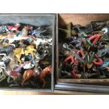 A collection of assorted soldiers including horseback figures, some unmarked,