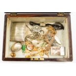 A collection of costume jewellery and others in a Tunbridge ware box,