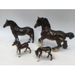 Two Beswick horses, stallions and mare,