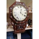 A Vanees drop dial mahogany wall clock, 8 day, inlaid with mother of pearl,