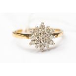 A 9ct gold and diamond cluster ring, cluster measuring approx 9mm diameter, size R,