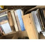 A large box of paper theatre backdrops, scenery, posters, theatre bills.