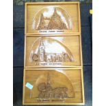 Three wooden plaques with carved depictions of All Saints, Breadsall, All Saints,