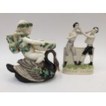 A Staffordshire fltatback of two boxers marked Heeran Sayers to base,