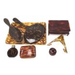 A dressing table set, faux tortoiseshell, together with a manicure set, in chest form,