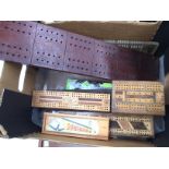 Collection of cribbage boards and dominoes