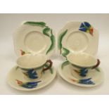 1920s hand painted 'Lucky Blue Bird' cups,