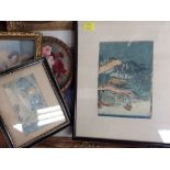 Assorted framed and glazed prints and originals (one box)