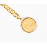 Sovereign 1890 mounted in 9ct gold, and a 9ct belcher chain, length approx 24'',