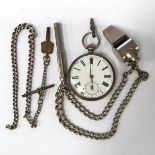 Silver pocket watch and chain and another white metal chain