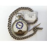 A white metal 8 day Hebdomas pocket watch on silver albert chain