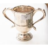 A George III provincial silver two handled cup, engraved with initials, Landland & Robinson,