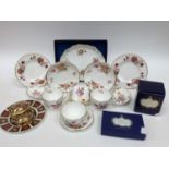 Royal Crown Derby Imari 1128 pattern, side plate, with two trinket dishes and covers,