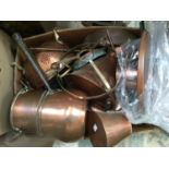 A quantity of copper to include a pan, colander, jugs, measures,