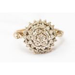 A 9ct gold diamond multi tier cluster ring, diameter of head approx 12mm,