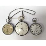 An Omega chrome pocket watch with metal chain a/f,