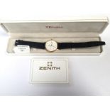 A gents Zenith 18ct gold presentation watch, date window and batons, dial diameter approx 33mm,