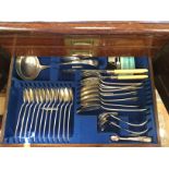 An A1 EP Monogrammed canteen of cutlery for 12 place settings, oak,