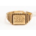 A 9ct gold signet ring, initialed R.A.W, size R1/2, weight approx 2.