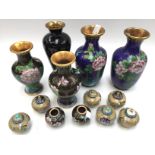 A collectors lot of Cloisonné vases and miniature ginger jars and covers (1 box)